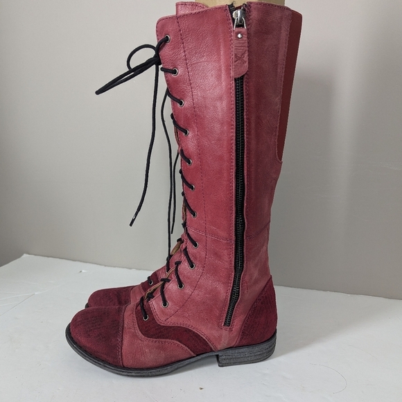 Portofino Italy Red Leather Lace-Up Tall Boots Women’s 37 - Picture 2 of 12